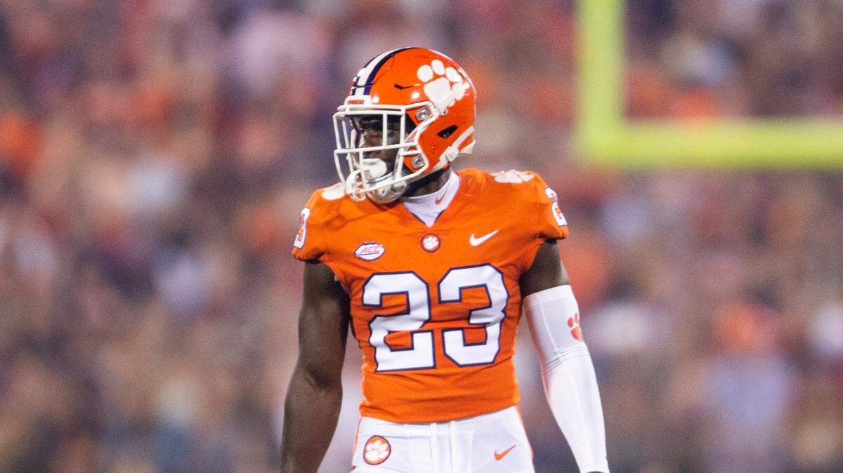 Clemson cornerback Andrew Booth Jr. (23) looks at the sideline during the half of an NCAA college football game, against Boston College Saturday, Oct. 2, 2021, in Clemson, S.C. (AP Photo/Hakim Wright Sr.)