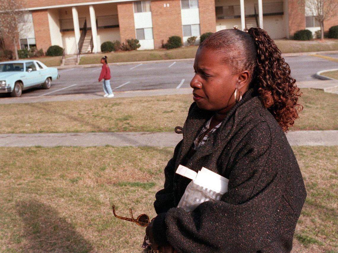 Geneva Pringle, a neighbor of Naomi Corbitt is worried about what is happening in her neighborhood after a stray bullet fatally injured Corbitt at here her home at the Bethel Bishops Chappelle Apartments on Saturday evening. Jason Clark/The State