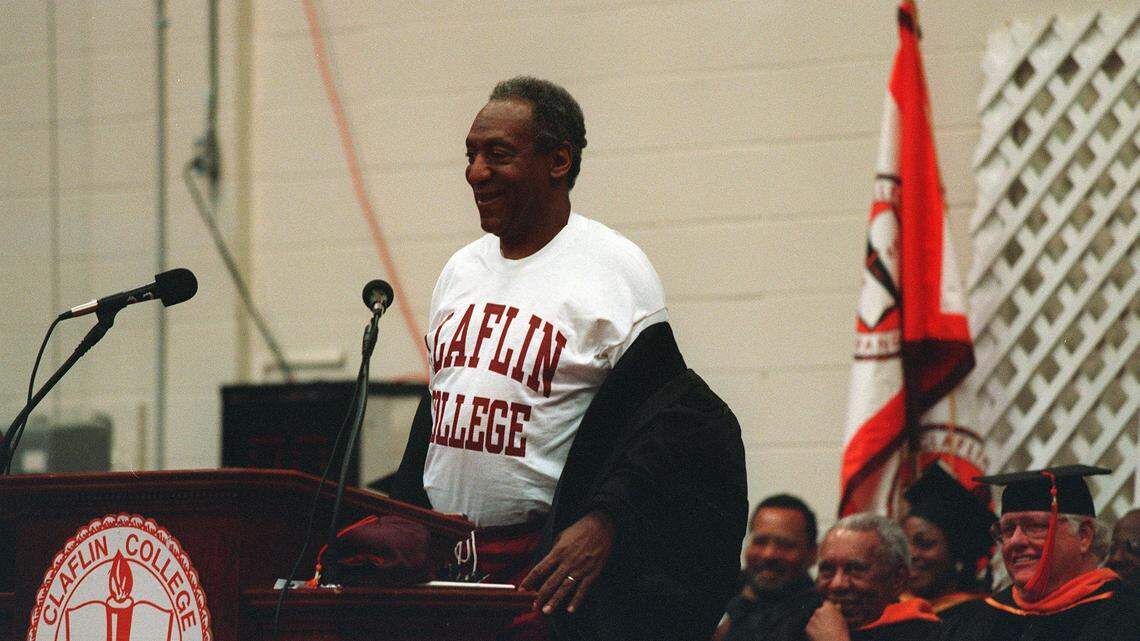 Bill Cosby takes off his robe before beginning the Commencement
Address at Claflin College in May 1999. (Special to The State/ Kim
Truett)