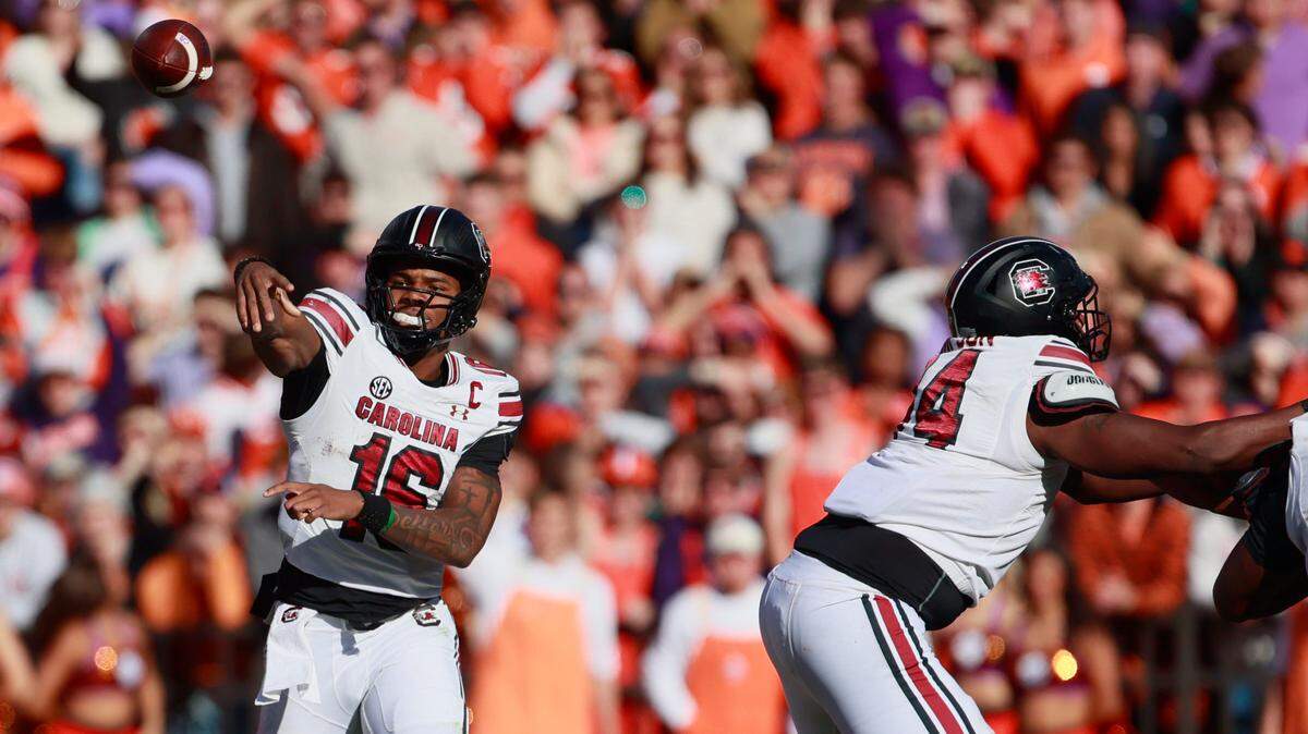 University of South Carolina quarterback LaNorris Sellers (16) plays Clemson on Saturday, November 30, 2024.