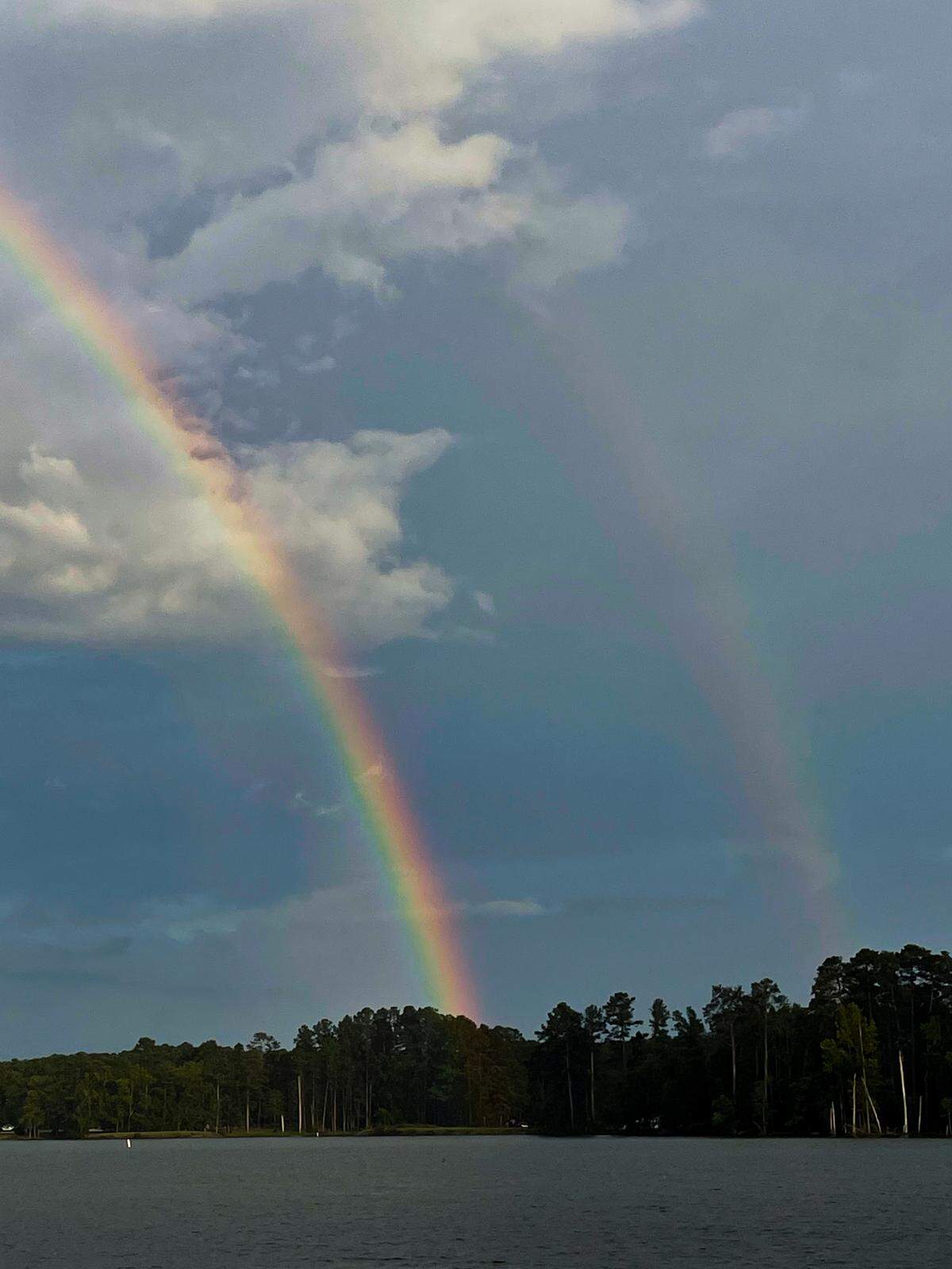 A double rainbow forms over Lake Murray near Dreher Island State Park on Lake Murray on June 15, 2025.
