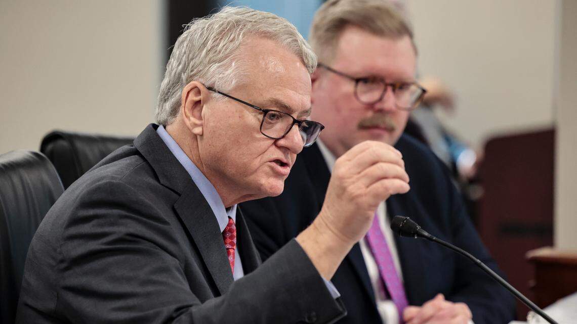 South Carolina treasurer Curtis Loftis answers questions from a senate sub-committee on Thursday, Feb. 27, 2025.
