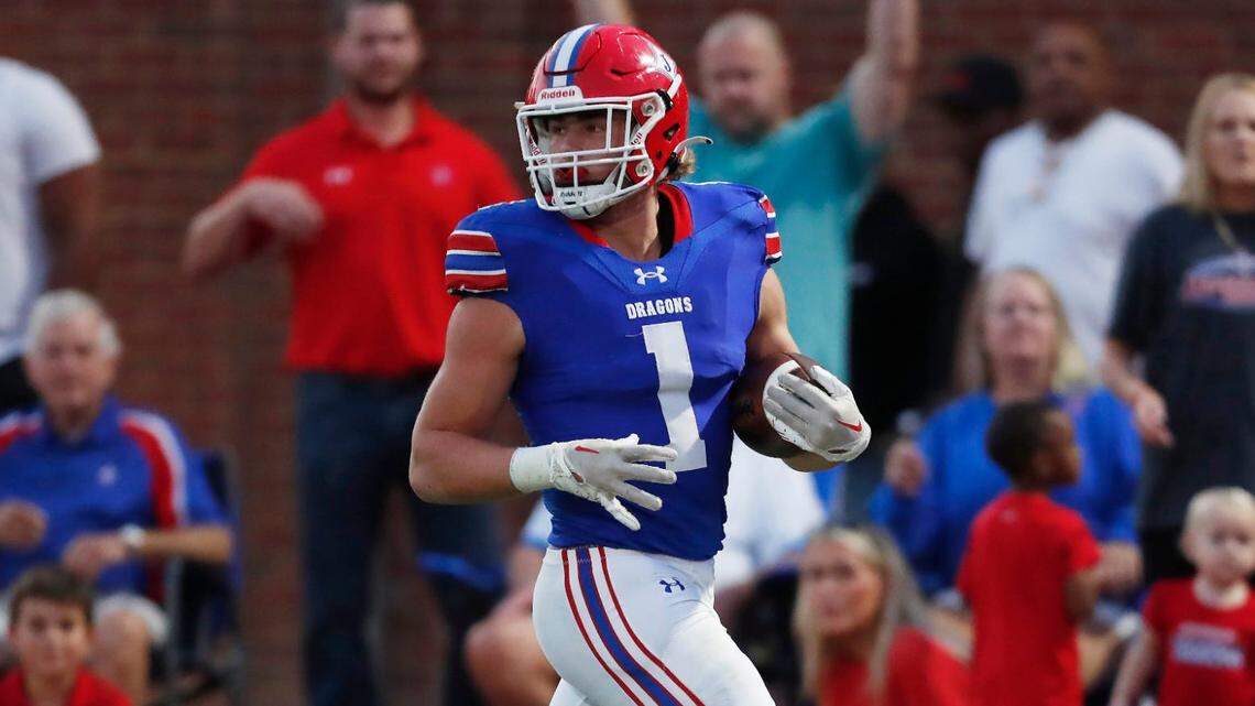 Jefferson’s Sammy Brown (1) breaks away for a touchdown during a GHSA high school football game against Clarke Central in Jefferson, Ga., on Friday, Sept. 22, 2023.