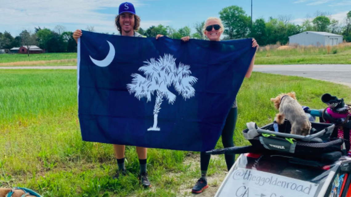 Matt Grooms and Grace Nesseth are walking from California to South Carolina to support Time in a Bottle, a nonprofit that cleans houses for families dealing with life-threatening illness.