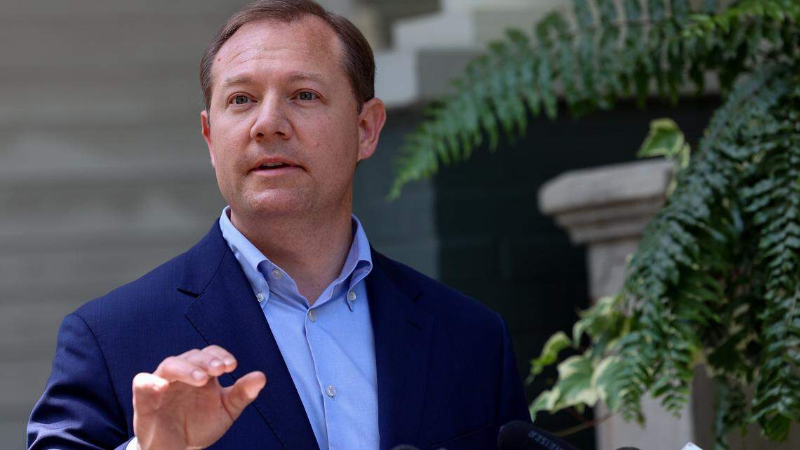 State Senator Wes Climer, R-York, speaks during a press conference with Attorney Dick Harpootlian and Carol Herring outside Harpootlian’s Columbia law office on Monday, June, 9, 2025. State Senator Wes Climer, R-York, speaks during a press conference with Attorney Dick Harpootlian and Carol Herring outside Harpootlian’s Columbia law office on Monday, June, 9, 2025.