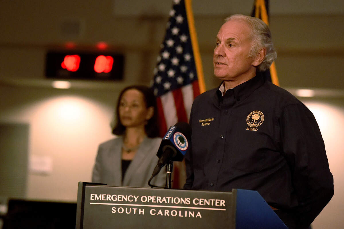 South Carolina Gov. Henry McMaster speaks during a briefing on COVID-19 on Monday, April 20, 2020, in West Columbia, S.C. (AP Photo/Meg Kinnard)
