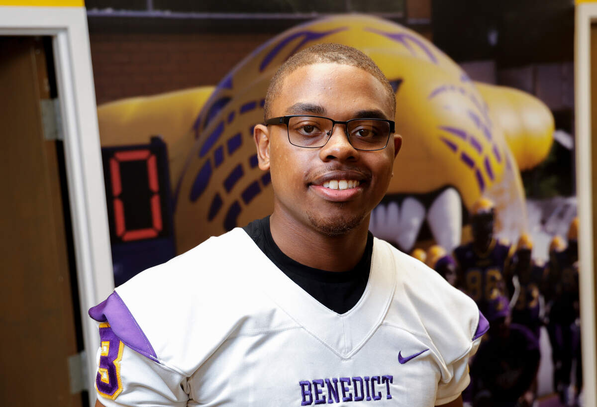 Transfer quarterback John Lampley (3) during Aug. 22 media day for Benedict football.