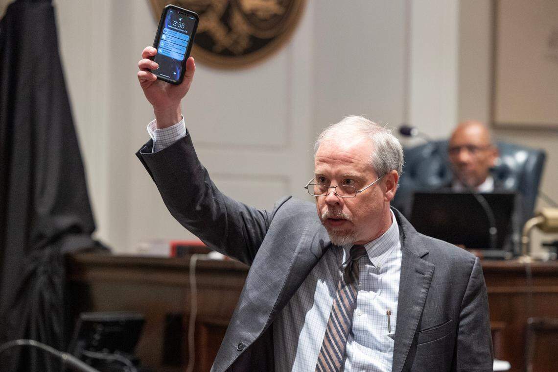Prosecutor Creighton Waters delivers his opening statement in Alex Murdaugh’s trial for murder at the Colleton County Courthouse on Wednesday, January 25, 2023. Joshua Boucher/The State/Pool