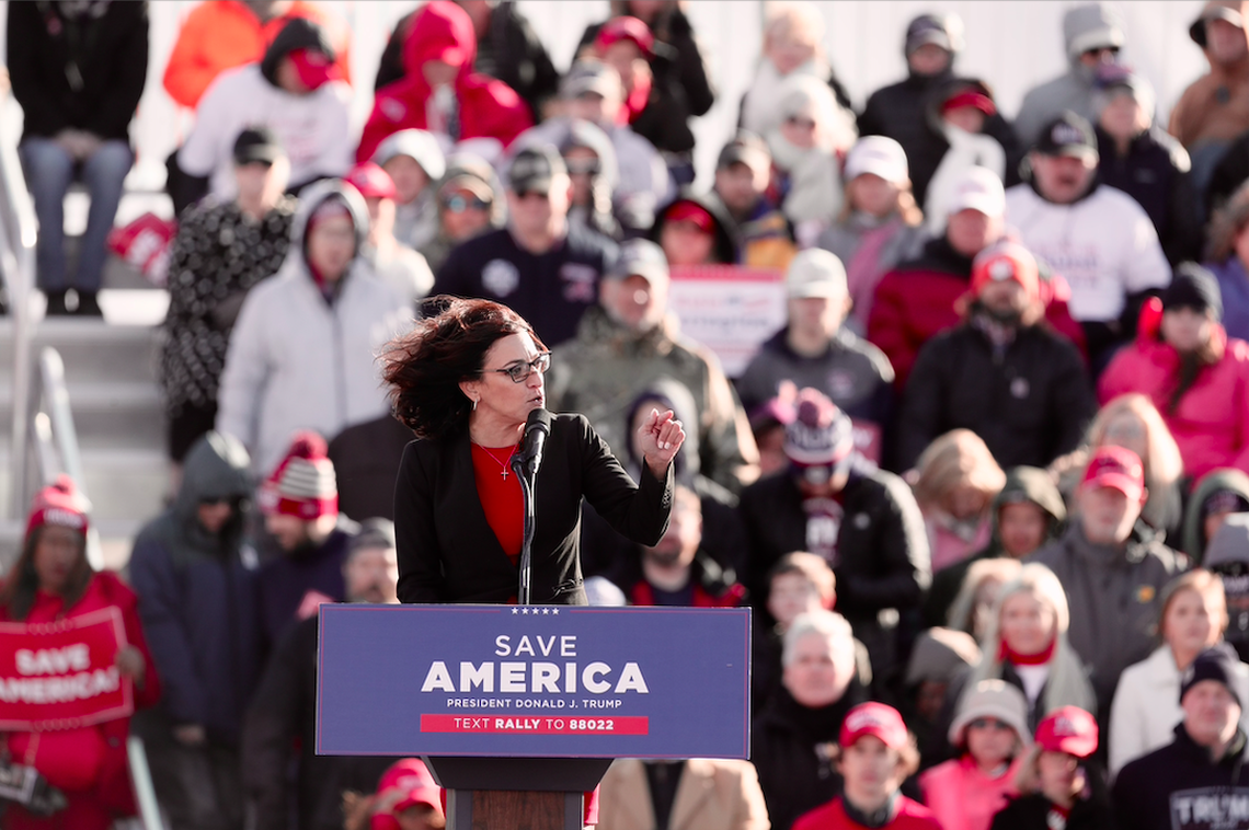 South Carolina’s 1st District candidate Katie Arrington speaks at former President Donald Trump’s rally on Saturday, March 12, 2022, in Florence, S.C.