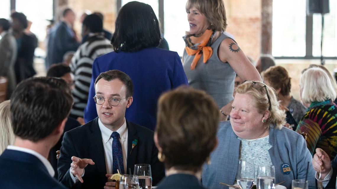 Chasten Buttigieg, the husband of Democratic presidential hopeful Pete Buttigieg, has lunch with supporters at the Spouses Luncheon preceding the Democratic Party primary debate on Tuesday, February 25, 2020. The informal event gave candidates husbands and wives a chance to introduce themselves and give their pitch for their spouse.