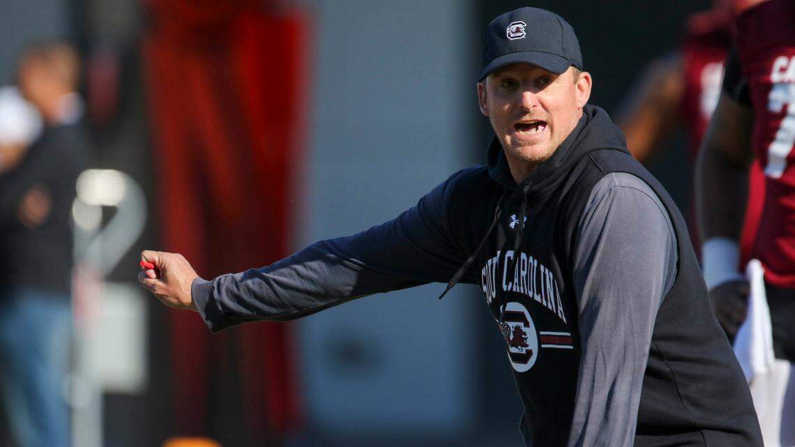 South Carolina Offensive coordinator Marcus Satterfield during spring football practice.