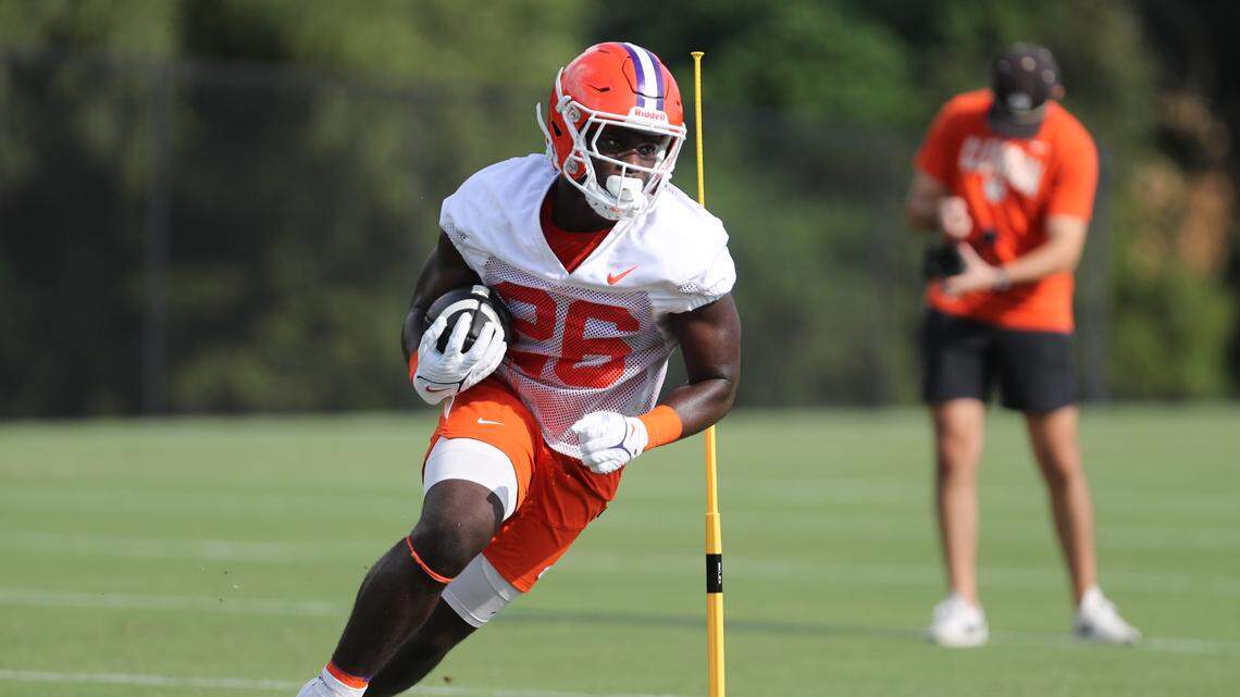 Clemson’s Phil Mafah at the Tigers’ first practice of 2022 camp on Friday, Aug. 5.