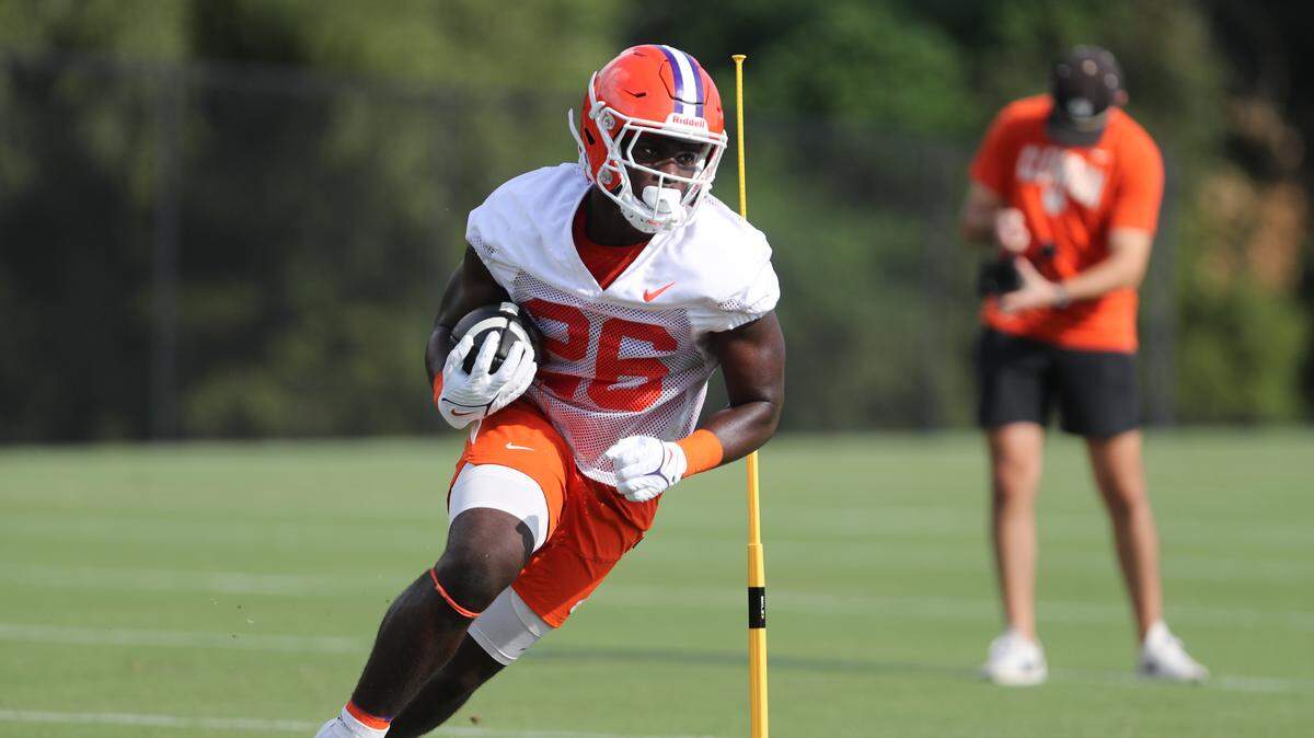Clemson’s Phil Mafah at the Tigers’ first practice of 2022 camp on Friday, Aug. 5.