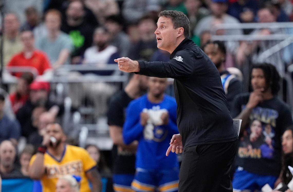 Mar 22, 2025; Providence, RI, USA; McNeese State Cowboys head coach Will Wade during the first half of a second round men’s NCAA Tournament game against the Purdue Boilermakers at Amica Mutual Pavilion.