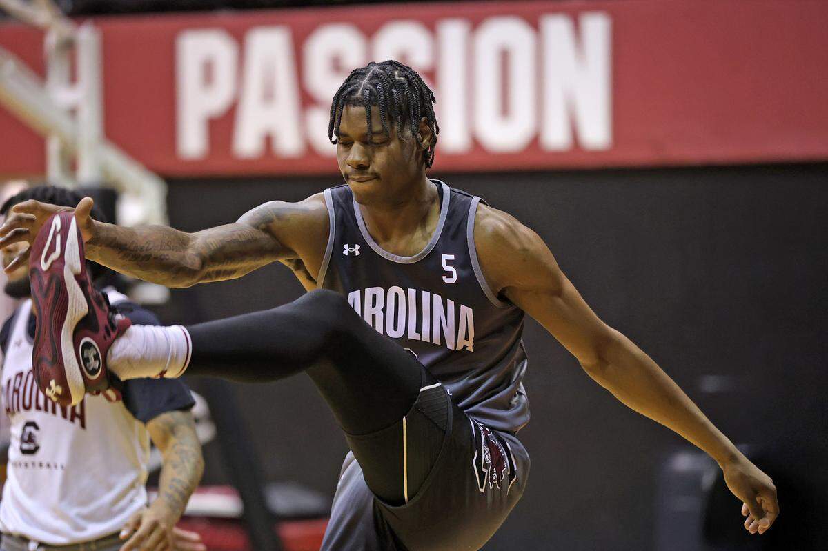 South Carolina’s Nick Pringle during a summer men’s basketball practice on Tuesday, July 30, 2024 inside Carolina Coliseum.