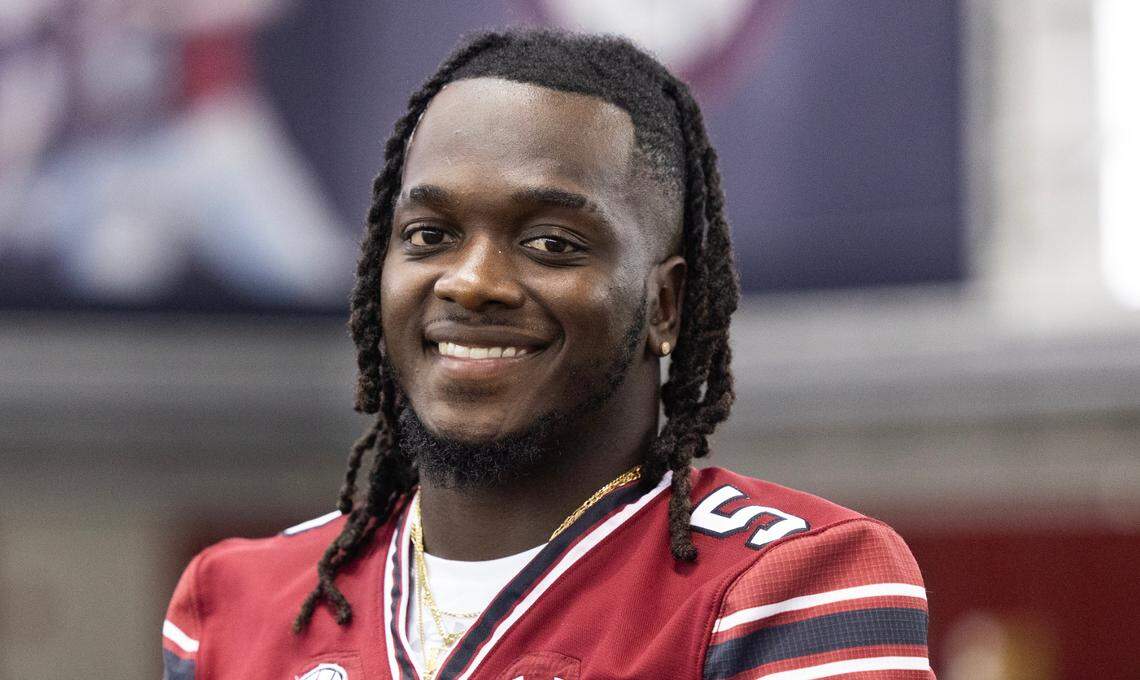 South Carolina’s Dakereon Joyner speaks to media on Thursday, August 3, 2023. 