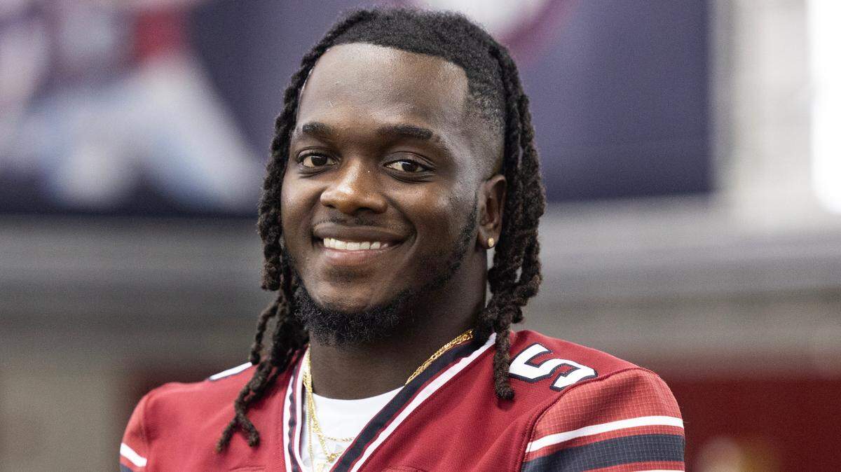 South Carolina’s Dakereon Joyner speaks to media on Thursday, August 3, 2023.