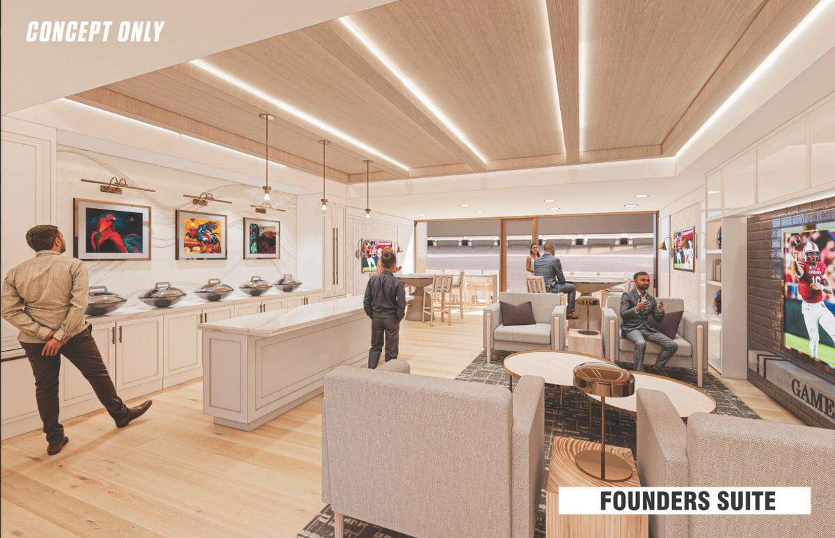 The inside of a proposed “founders suite” at Williams-Brice Stadium.