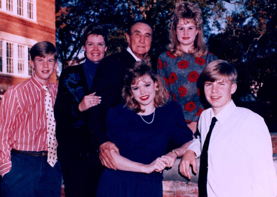 Pictured from left to right are: (back row) Paul Thurmond, Nancy Thurmond, Senator Strom Thurmond, Julie Thurmond, Nancy Moore Thurmond (front row) and Strom Thurmond Jr. on June 1, 1990. (File Photo)