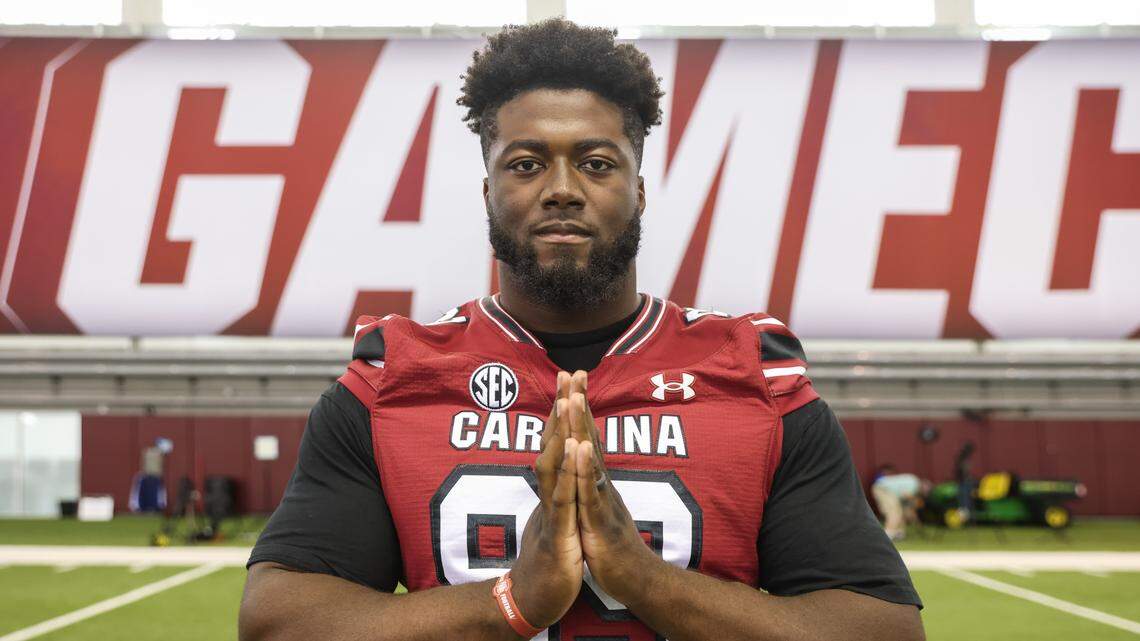 South Carolina defensive lineman Gabriel Brownlow-Dindy (99) is seen during Media Day in Columbia on Thursday, July 31, 2025.