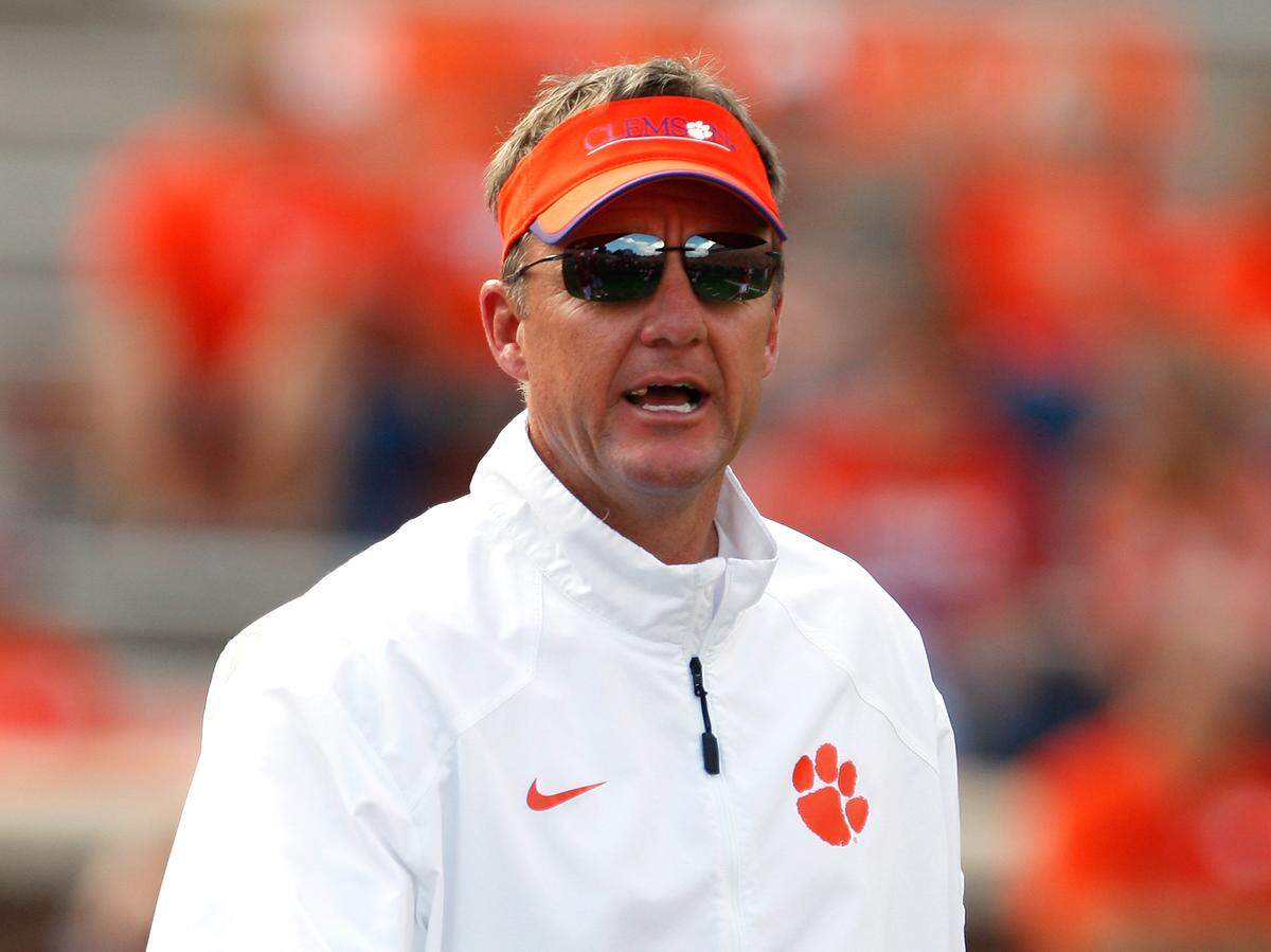 From October 2014: Chad Morris during Clemson pregame warmups.