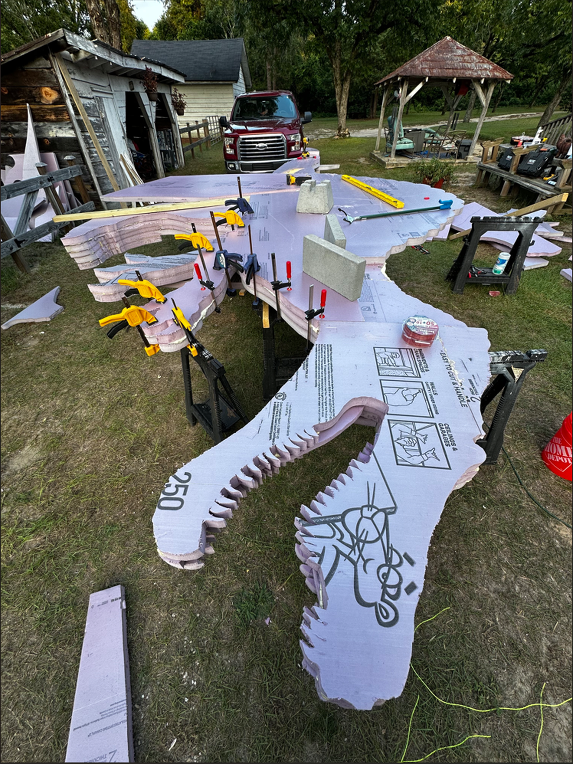 One of Christopher Price’s dinosaurs under construction.