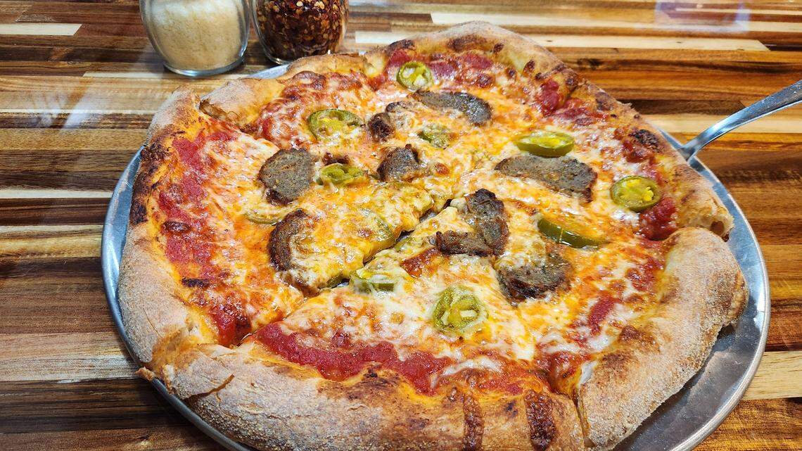 A pizza from Cheesy Pint Pizzeria near Lake Murray.