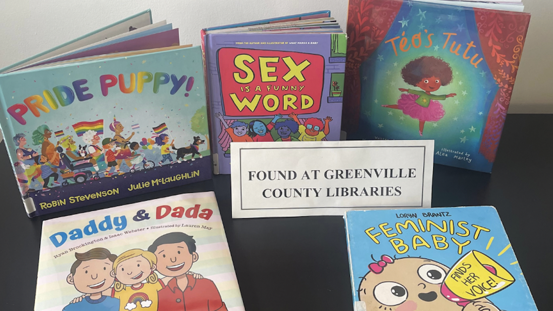 Shown are some of the children’s books Greenville County GOP wants moved to adult section of Greenville County Library.