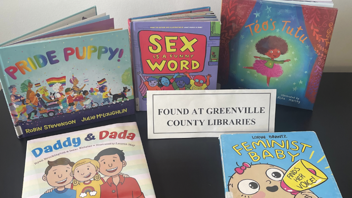 Shown are some of the children’s books Greenville County GOP wants moved to adult section of Greenville County Library.