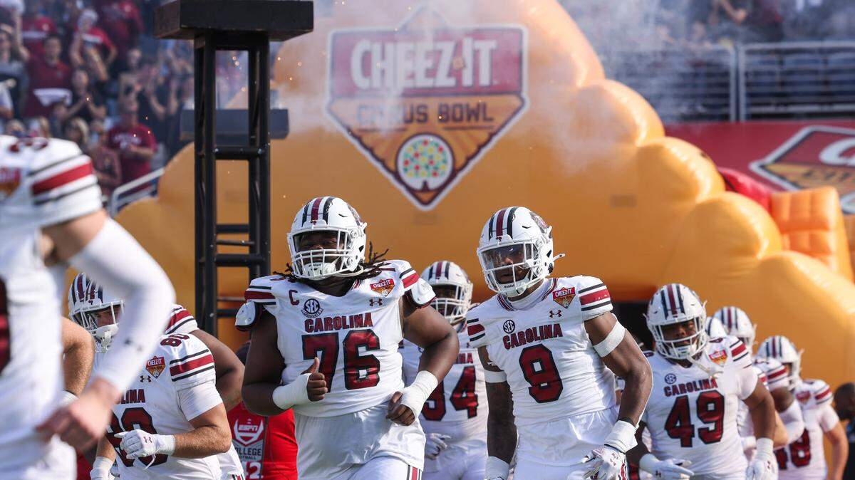 South Carolina players take the field for the Cheez-It Citrus Bowl at Camping World Stadium in Orlando, Florida on Tuesday, December 31, 2024.