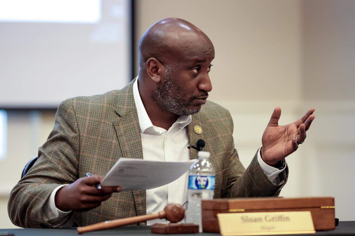 Blythewood Mayor Sloan Griffin, III speaks during the Blythewood town council meeting on Monday, August 25, 2025.