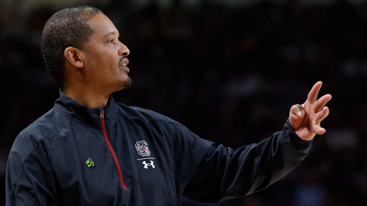 South Carolina head coach Lamont Paris coaches his team during their game against Vanderbilt at Colonial Life Arena on Saturday, February 10, 2024.