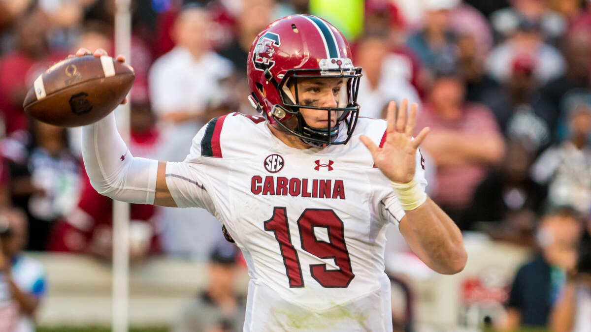 South Carolina quarterback Jake Bentley throws a pass during a game at Georgia last season.