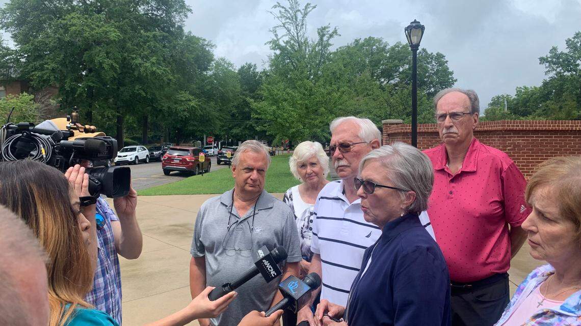 South Carolina residents who live less than five miles from the New-Indy paper mill near Charlotte speak to the media after a hearing on whether a federal lawsuit against the company should be dismissed on Tuesday, June 20, 2023 outside of the Matthew J. Perry Courthouse in Columbia, SC.