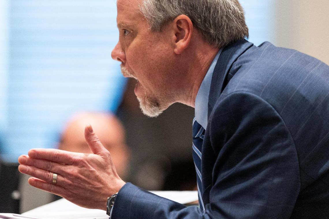 Prosecutor Creighton Waters asks Alex Murdaugh to remember a specific time he lied to a client’s face during Murdaigh’s trial for murder at the Colleton County Courthouse on Thursday, February 23, 2023. Joshua Boucher/The State/Pool