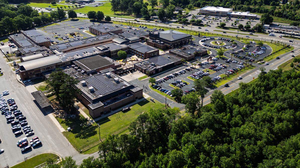 Richland School District 1’s Lower Richland High School from the air on Friday, May 23, 2025. The district paid B&G Landscaping of South Carolina nearly $300,000 in 2024 for landscape improvements on the school’s campus.