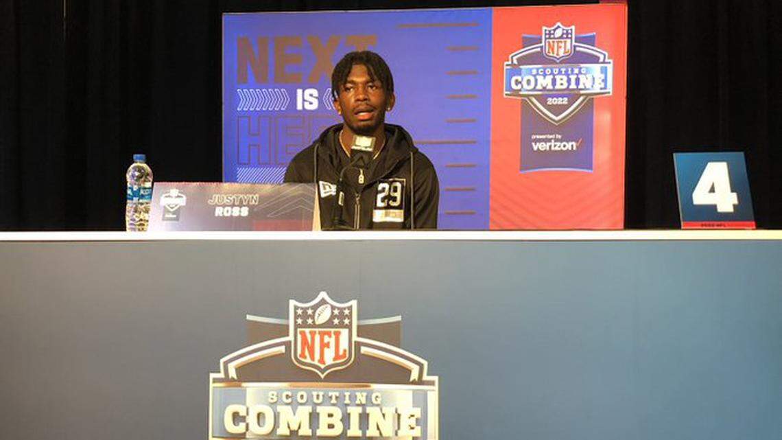 Justyn Ross speaks Wednesday, March 2 at the 2022 NFL Scouting Combine.