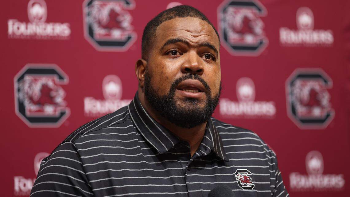 The Gamecocks’ new defensive line coach Travian Robertson was introduced during a press conference held Tuesday, May 2, 2023.