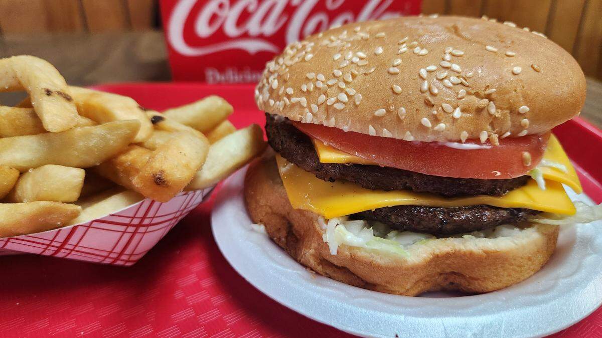 A double cheeseburger and fries from Mack’s Cash Grocery on Laurel Street in Columbia.