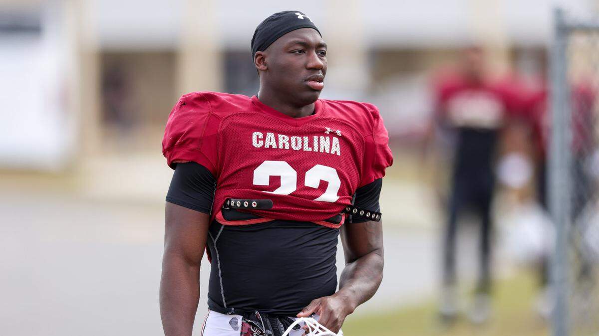 South Carolina linebacker Bam Martin-Scott (22) arrives at practice for the Citrus Bowl at Celebration High School in Celebration, Florida on Friday, December 27, 2024.
