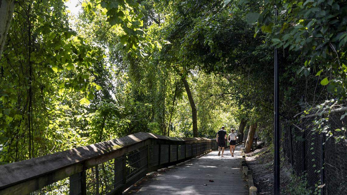 People enjoy the morning along the Cayce Riverwalk.