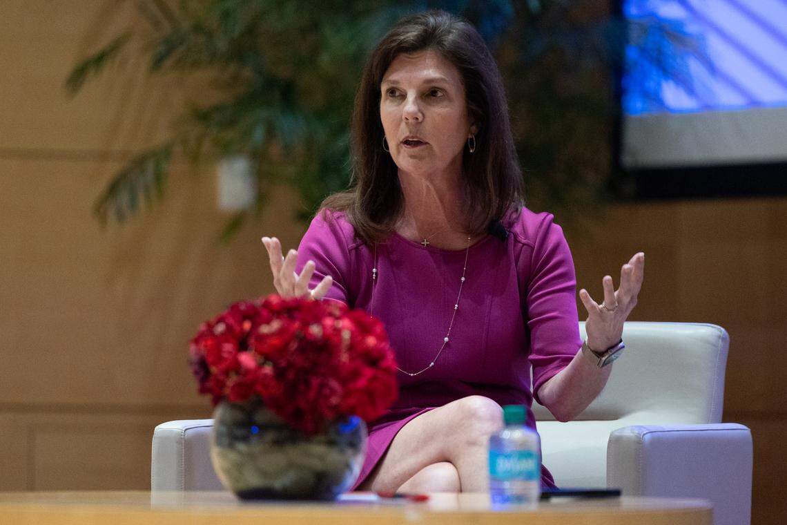 Lieutenant Governor Pamela Evette, who is seeking the Republican Party’s nomination for governor, speaks at the 2026 Gubernatorial Forum on Tuesday, April 7, 2026.