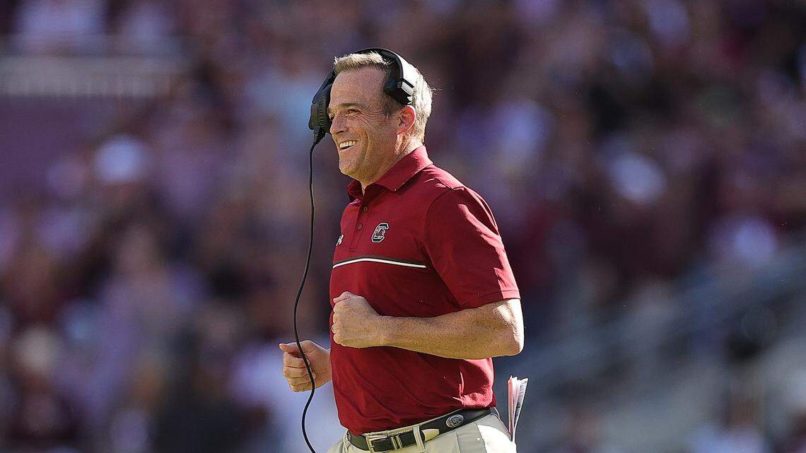 COLLEGE STATION, TEXAS - NOVEMBER 15: Head coach Shane Beamer of the South Carolina Gamecocks is seen during the fourth quarter at Kyle Field on November 15, 2025 in College Station, Texas. The Texas A&M Aggies won 31-30.