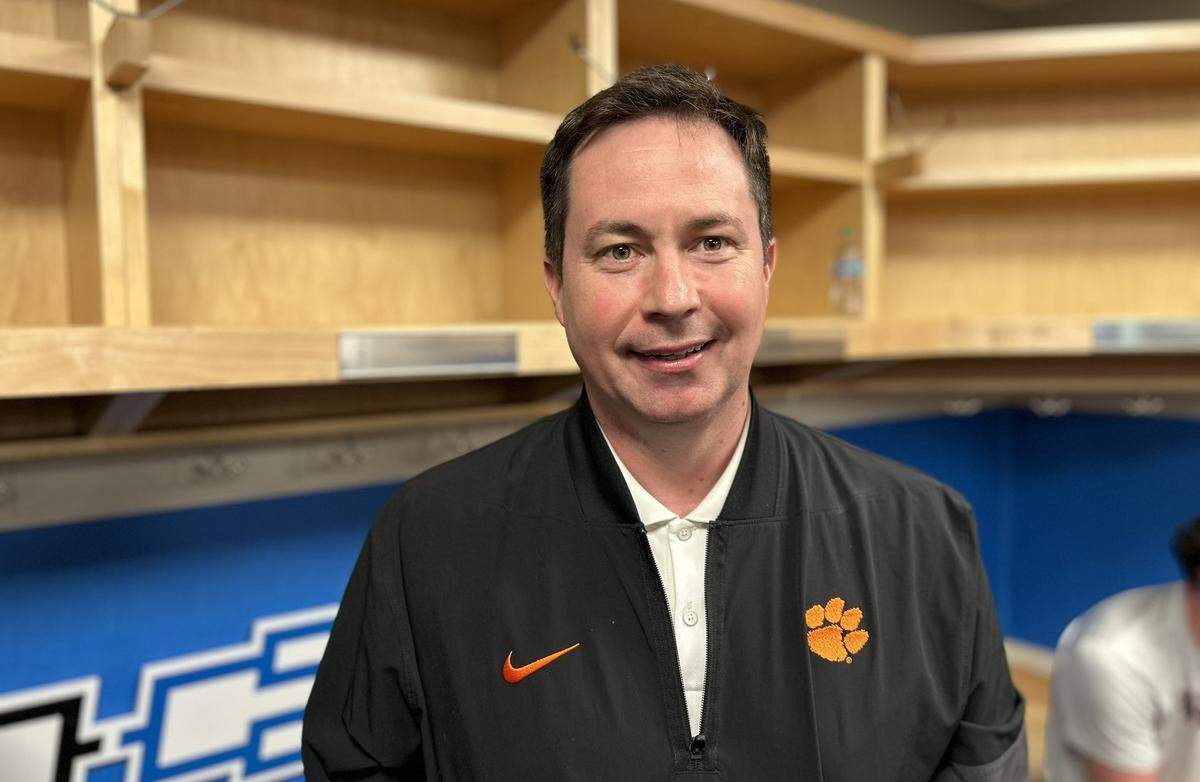 Clemson men’s basketball associate head coach Billy Donlon in the Tigers’ locker room at Benchmark International Arena in Tampa, Florida on Thursday, March 19, 2026