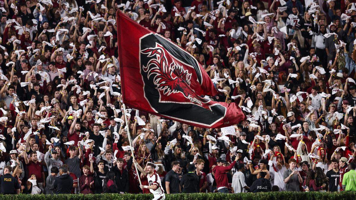 South Carolina’s flag is carries across the field after a score during the first half of the Gamecocks’ game against Missouri at Williams-Brice Stadium in Columbia on Saturday, November 16, 2024.