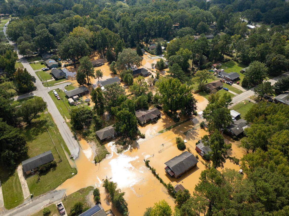Cayce, South Carolina experiences severe flooding as water from Hurricane Helene flows down the Congaree River from North Carolina on Monday, September 30, 2024. 