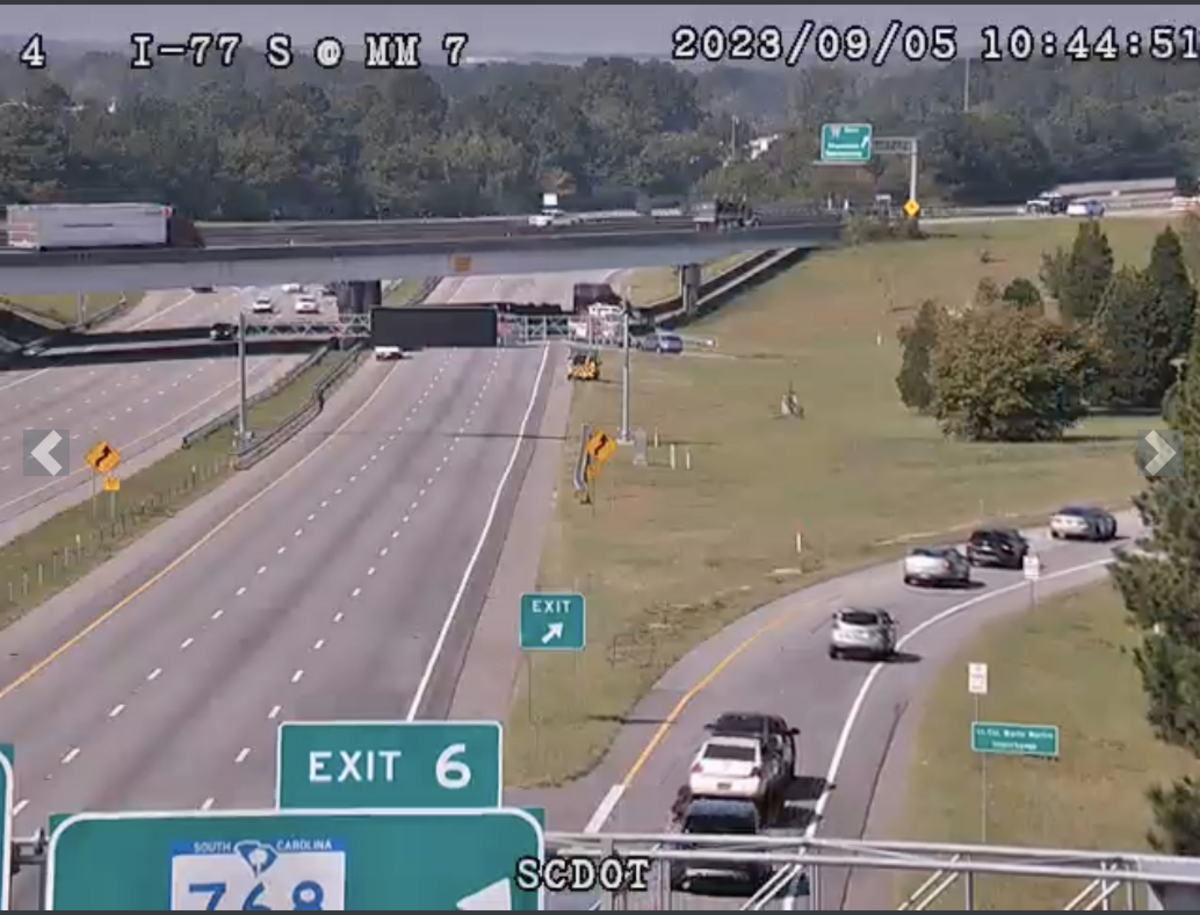 An overturned tractor trailer on Interstate 77 in Richland County.