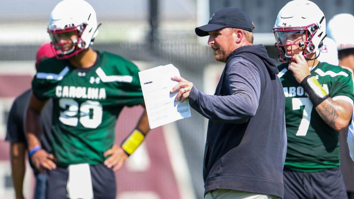 University of South Carolina offensive Coordinator Marcus Satterfield during the team’s first practice on Friday, Aug. 5, 2022.