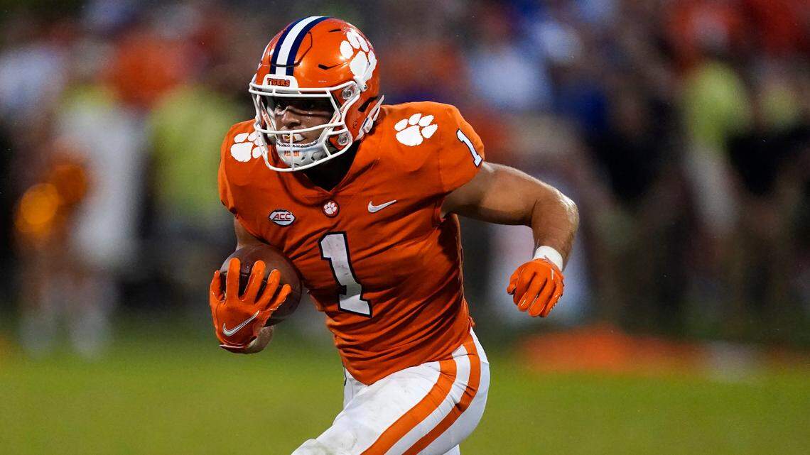 Clemson running back Will Shipley (1) is shown in action against Georgia Tech during an NCAA college football game Saturday, Sept. 18, 2021, in Clemson, S.C. (AP Photo/John Bazemore)