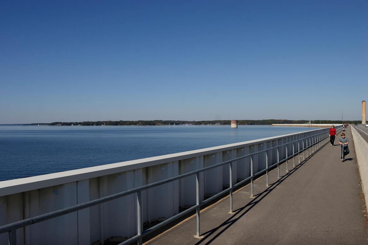 The Lake Murray Dam walkway is a 1.7-mile path directly across the top of the Dreher Shoals Dam.